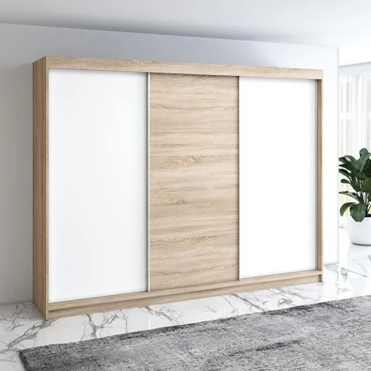 Schwebetürenschrank MERO 3-türig Schrank 200 cm Farbe: Sonoma ,weiß – Bild 2