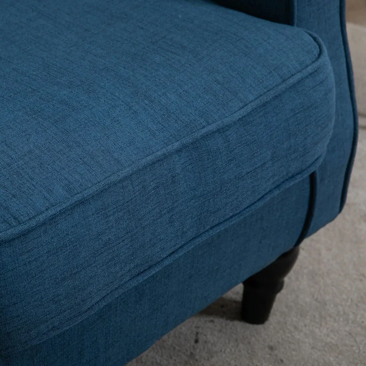 Ohrensessel Sessel mit Tufting, hoher Rückenlehne, Gepolstert Loungesessel mit abgerundeten Armlehnen, Holzbeine, für Schlafzimmer, Wohnzimmer, bis 160 kg, Blau--Blau--74x86x102cm--YOUDENOVA – Bild 8