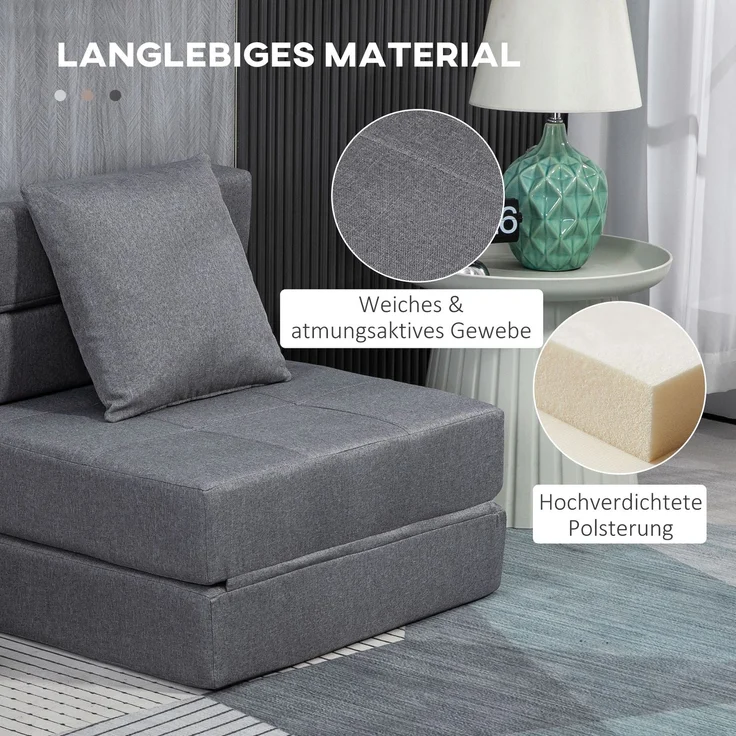 JARDJ Schlafsessel Relaxsessel Gästebett, abnehmbarer Bezug, 70 cm x 70 cm x 61 cm, Dunkelgrau – Bild 7