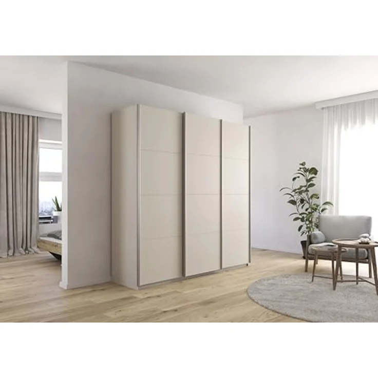 Rauch Möbel Kulmbach, Kleiderschrank mit Schwebetüren für Schlafzimmer, Kinderzimmer, Jugendzimmer, Garderobe, Flur, 3-türig, Zubehör Basic, Farbe Beige, Breite 203 cm – Bild 2