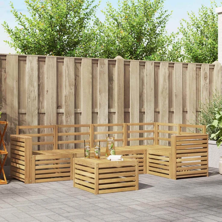 vidaXL Outdoor-Sofagarnitur 6 stk. 5-Sitzer Weiß Massivholz Akazie 3391879 – Bild 1