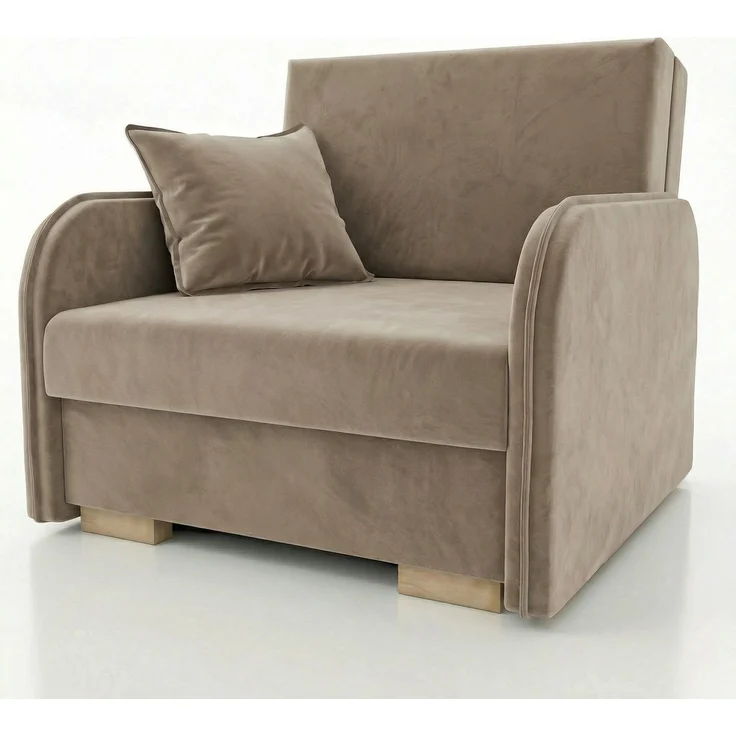 Wohnero 24 Goldi 1 Premium Schlafsessel 90x100 cm mit Schlaffunktion & Bettkasten – Hochwertiger Klappsessel 80x195 cm, Design Sofa Beige – Bild 2