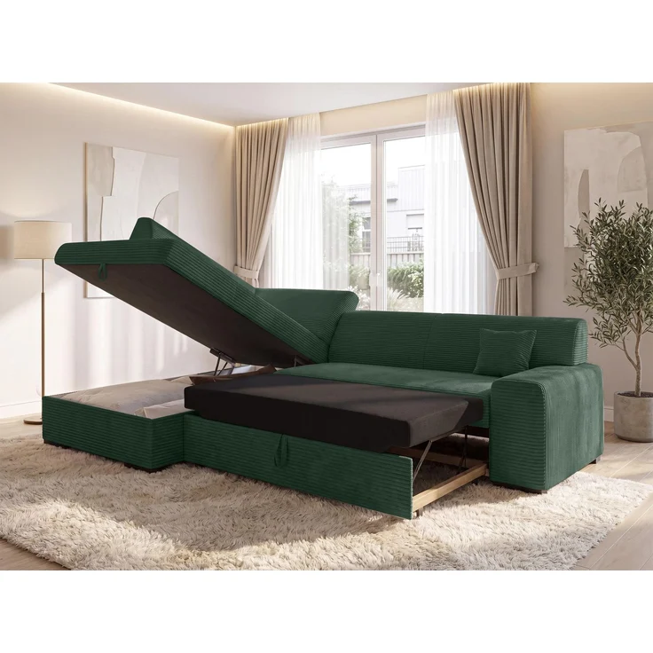 AX LIVING Couch für Wohnzimmer Lucera 260 cm Flaschengrün Schlafsofa L – Bild 3