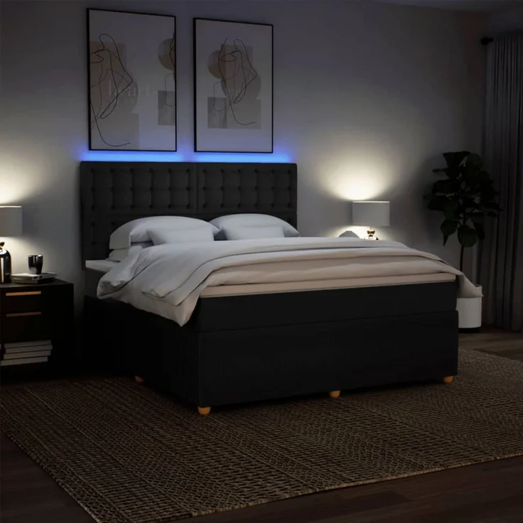 vidaXL Boxspringbett mit Matratze Schwarz 180x200 cm Stoff 3294451 – Bild 4