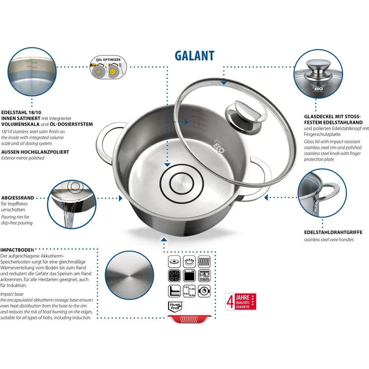 Elo Fleischtopf Galant, Edelstahl 18/10, integriertes Öl- Dosier-System, Induktion – Bild 3