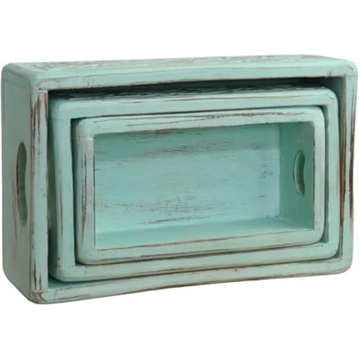 Oriental Galerie Aufbewahrungsbox 3 er Set Holzboxen mit Schnitzereien Türkis – Bild 3