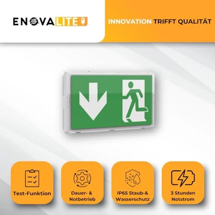 ENOVALITE LED Arbeitslicht LED-Fluchtwegleuchte, Notstrom, TEST-Funktion, Ein- & Aufbau, IP65, LED fest integriert, Tageslichtweiß, kaltweiß, 4 Piktogramme – Bild 3