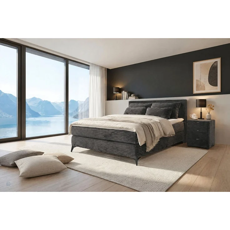 Jockenhöfer Gruppe Boxspringbett PAULINA inkl. Bonnell- oder Tonnentaschenfederkernmatratze H2-H4 (kuscheliger Breitcord), mit 6cm PUR- oder Kaltschaumtopper, 140x200 cm / 180x200cm – Bild 3