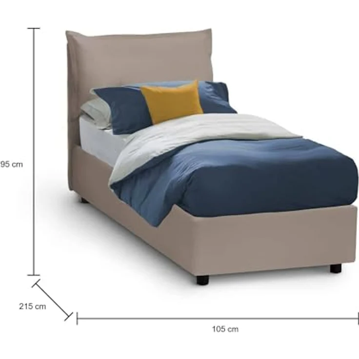 Talamo Italia - Einzelbett Emilia, Bettkasten mit Kunstlederbezug, 100 % Made in Italy, Öffnung vorne, inklusive Matratze 90 x 200 cm, Taupe – Bild 2