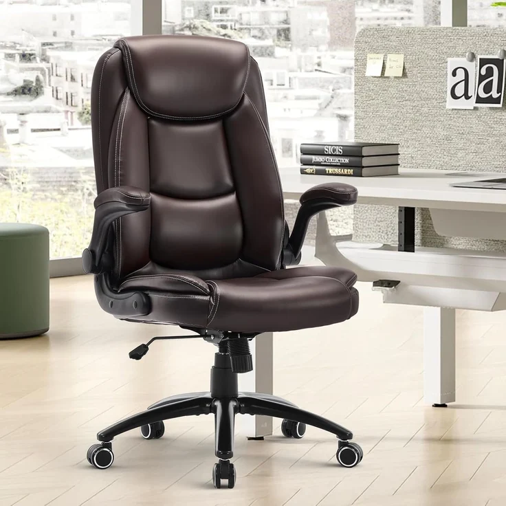 COLAMY Ergonomischer Bürostuhl, Office Bürostuhl Ergonomisch, 360° Drehung Chefsessel Schreibtischstuhl mit Hochklappbaren Armlehnen, Verstellbarer Rückenlehne, Höhe & Kippspannung, Braun – Bild 1