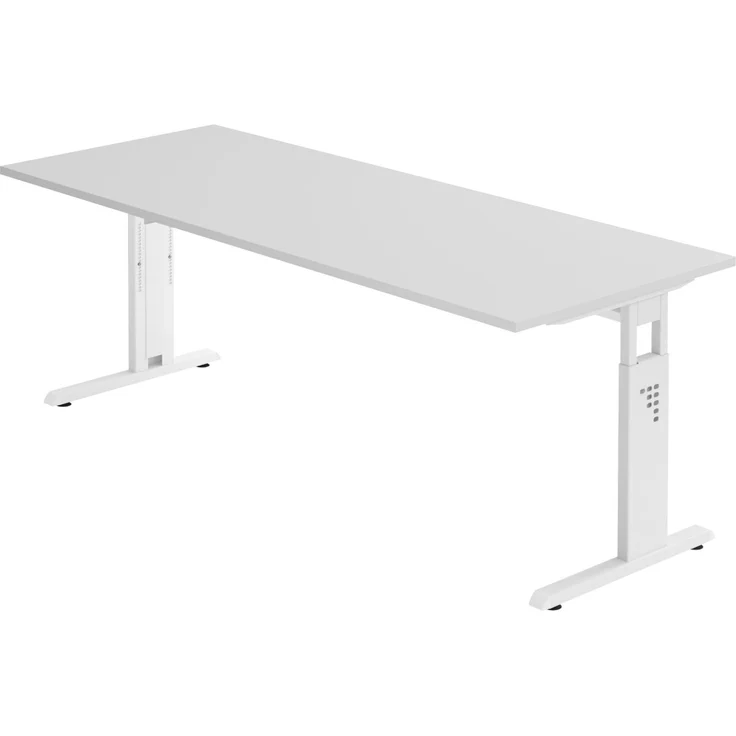 bümö höhenverstellbarer Schreibtisch O-Serie 200x80 cm in grau, Gestell in weiß - großer PC Tisch für's Büro manuell höhenverstellbar, Computertisch verstellbar, OS-20-5-W – Bild 1