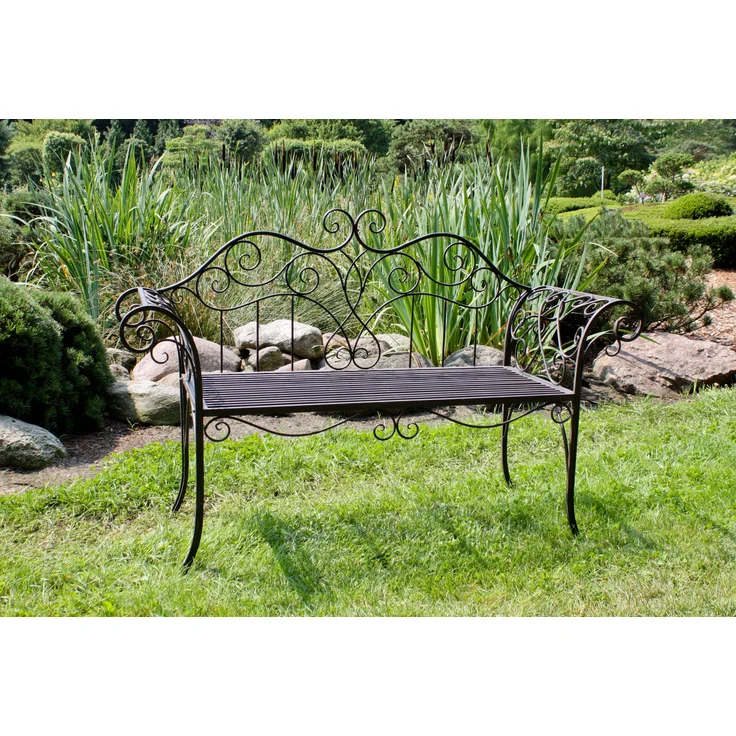 Gartenbank RONJA - 143cm Breit, Stahl, Schwarz | Terrassenbank Wetterfest Sitzbank Outdoor Bank – Bild 2