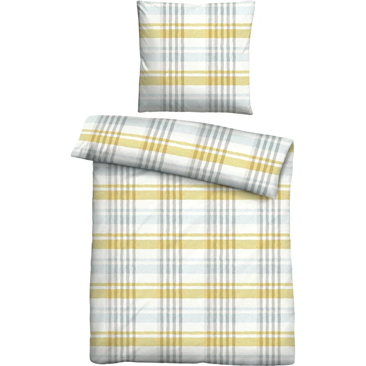 Traumhaft schlafen - Castell - Markenbettwäsche Baumwoll Seersucker Bettwäsche 0020373 KARO, gelb, 1x 135x200 cm + 1x 80x80 cm – Bild 1