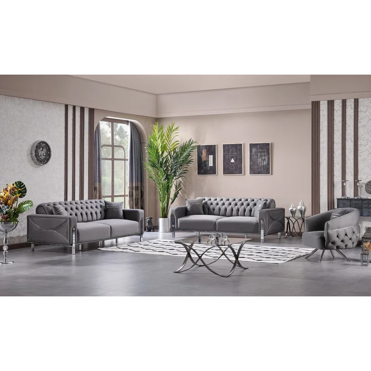 Sitzgruppe/Sofa Set - Wohnzimmergarnitur "Lotus" 3+3+1-Grau – Bild 1