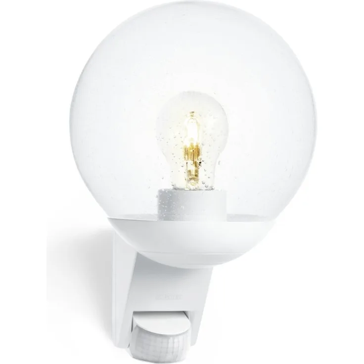Steinel Außenwandleuchte L 585 S weiß, 180°-Bewegungsmelder, E27-Fassung, max. 60 W, Glas, IP44