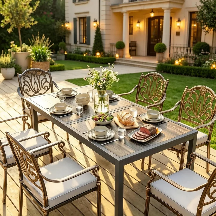 Moderner Gartentisch,Esstisch im Freien,Kaffeetisch(nur mit Esstisch)--Dunkelgrau--140x80x72cm--YOUDENOVA – Bild 2