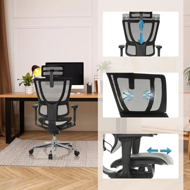 MID.YOU Drehstuhl Schwarz, Textil, ergonomische Rückenlehne, inklusive Armlehnen, 71x135x75 cm – Bild 6