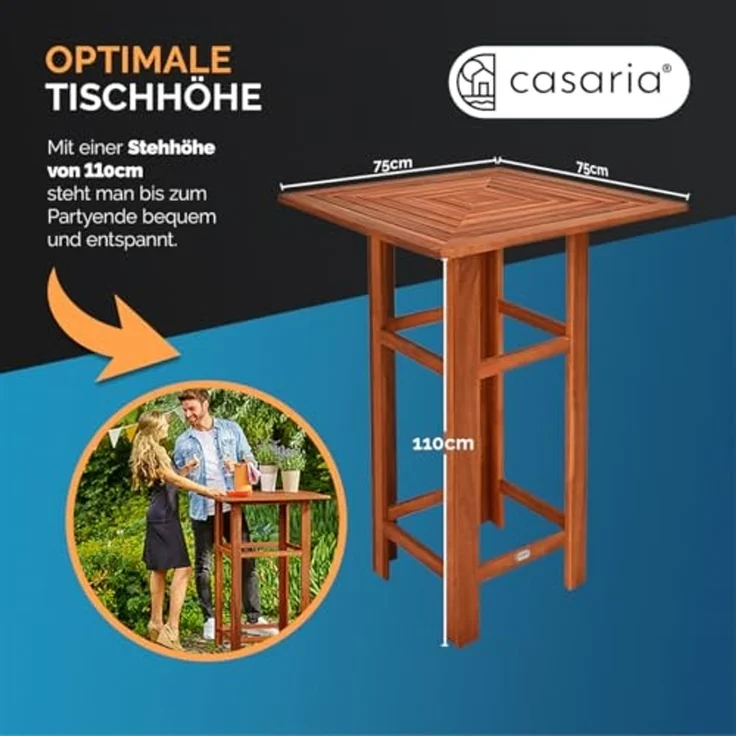 CASARIA® Bartisch mit Barhocker Set Outdoor Akazie 110 x 75 x 75 cm – Bild 5