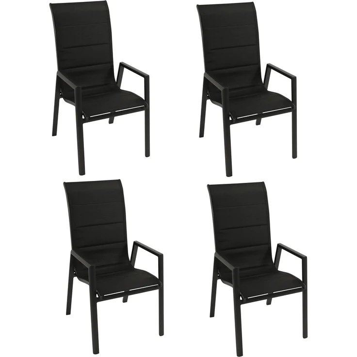 DEGAMO LAGOS Garten-Stapelsessel Hochlehner, Aluminium + Kunstgewebe, anthrazit/schwarz, 55,5cm 4-er Set – Bild 1