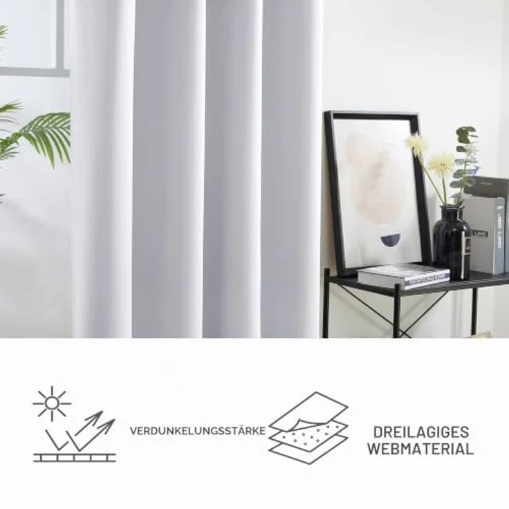 Deconovo Gardinen Verdunkelnd Thermovorhang Hitzeschutz Curtain Silber Grau | 2er Set, H200 x B140 cm, Vorhang mit Ösen, lichthemmend, Wärmeisolierend und gut passend für moderne Wohn- und Schlafzimmer – Bild 8