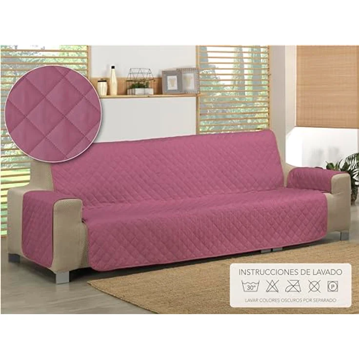 Martina Home Sofaüberwurf gesteppt, wendbar, Bernstein, 3-Sitzer, Aubergine, Lachs – Bild 4