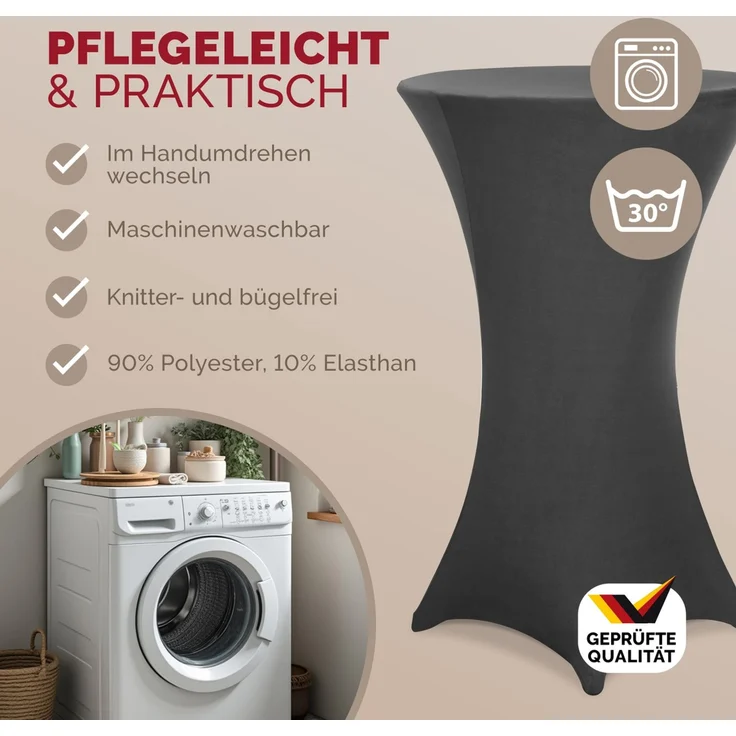 DETEX® Stehtischhusse 5er Set Anthrazit Grau 70-75cm Verstärkter Fußbereich 30°C Waschbar Stehtisch Hussen Stretch Bezug – Bild 5