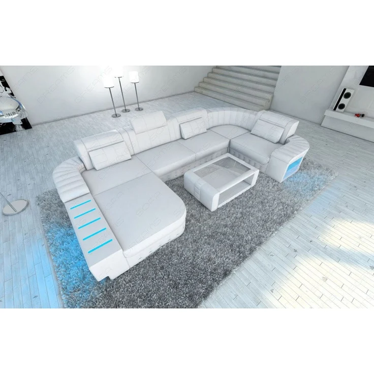 Sofa Dreams - Mini Designer Wohnlandschaft Bellagio Led U-Form - Kunstleder - Weiß - Links – Bild 4