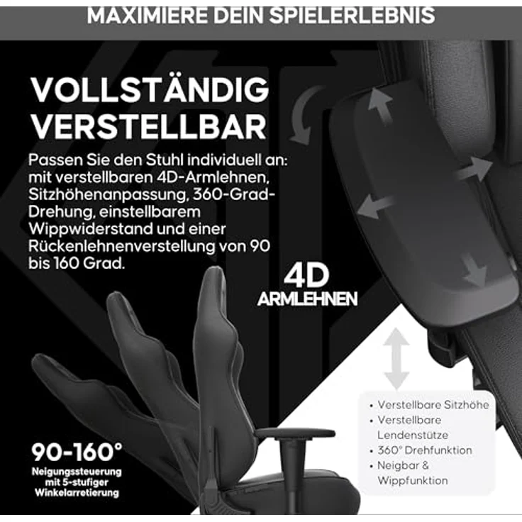 Anda Seat Dark Demon Dragon Gamerstuhle für Erwachsene – Ergonomischer Gaming Bürostuhl mit 4D-Armlehnen, Hochdichtem Schaum, Lendenkissen, Ergonomisch Design, Maximale Belastbarkeit 170kg, Schwarz – Bild 5