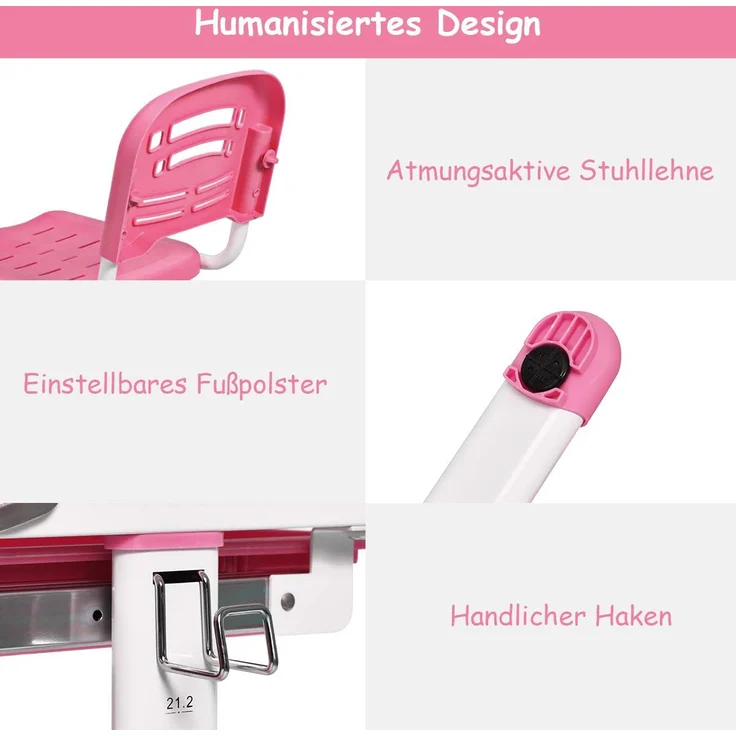 COSTWAY Kinderschreibtisch inkl. Stuhl und Lampe, rosa – Bild 8