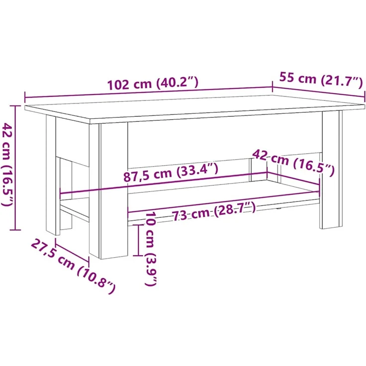 vidaXL Couchtisch Artisan-Eiche 102x55x42 cm Holzwerkstoff 856797 – Bild 8