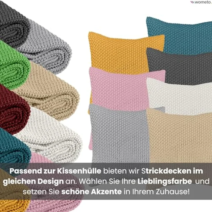 wometo Kissenhülle Strick, Grau, 45x45 cm, Oeko-Tex® zertifiziert, 2-teilig mit verdecktem Reißverschluss – Bild 6