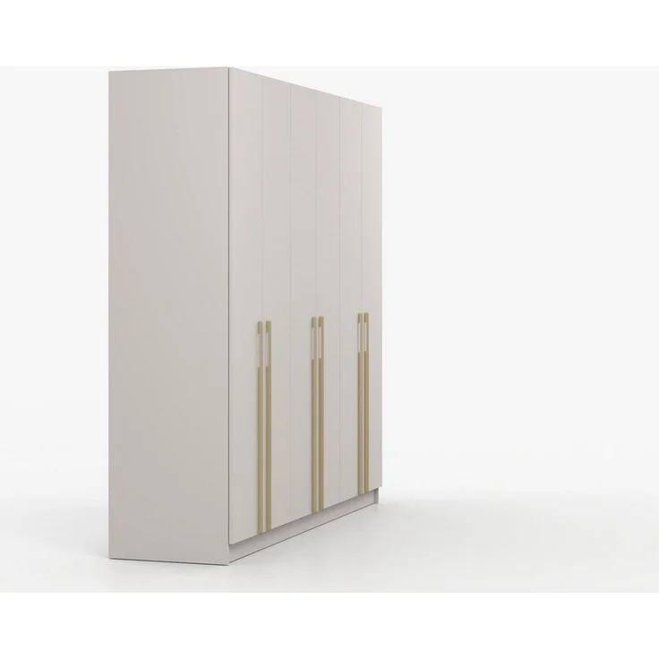 Deine Möbel 24 Kleiderschrank MIRELO 6-türig Drehtürenschrank mit goldfarbenen Griffen 230x210x57 cm (Set, 1-St, Einzelmöbel – frei kombinierbar mit weiteren Möbeln der Serie MIRELO) in Weiß Matt, Schwarz Matt und Cashmere – Bild 4
