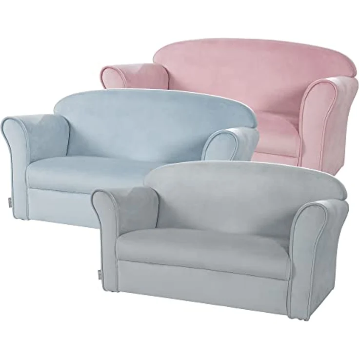 roba Kindersofa 'Lil Sofa' mit Armlehnen - Bequeme Kindercouch mit Samtstoff - Silbergrau – Bild 9