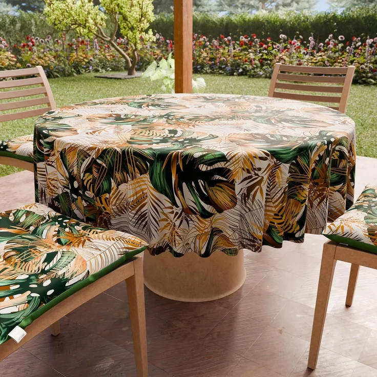 PETTI Artigiani Italiani - Schmutzabweisende runde Tischdecke aus Mikrofaser (Durchmesser 180 cm), Küchentischabdeckung für runden Tisch, Design Tropical 04, 100% Made in Italy