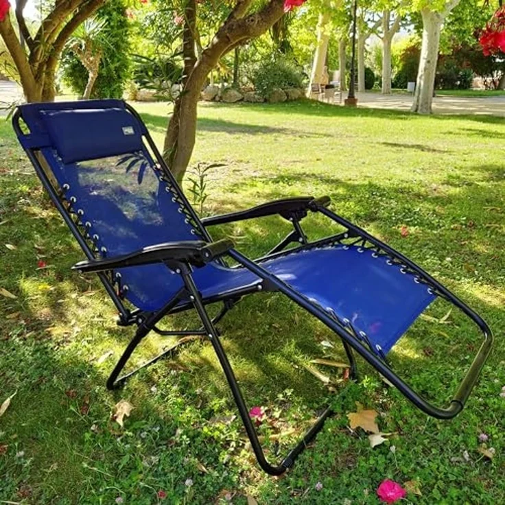 AKTIVE Klappstuhl, Zero Gravity, blau, mit Kissen und Fußstütze, bequem und robust, kippsicher, Stahl und Textilen, max. 110 kg, Garten, Camping, zusammenklappbare Liegestühle für den Außenbereich – Bild 2