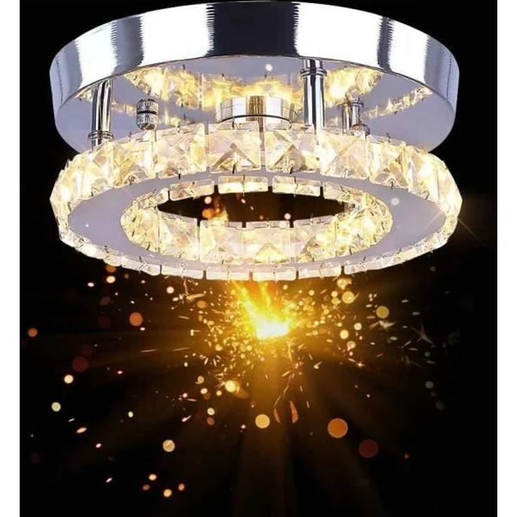 DELIPOP – LED – Deckenleuchte, 12 W, dimmbar, Kristalllüsterringe für Schlafzimmer, Esszimmer, Küche, Flur, Größe: 20 x 20 x 6 cm, Energieklasse E – Weiß – 20x20x6cm – Bild 1