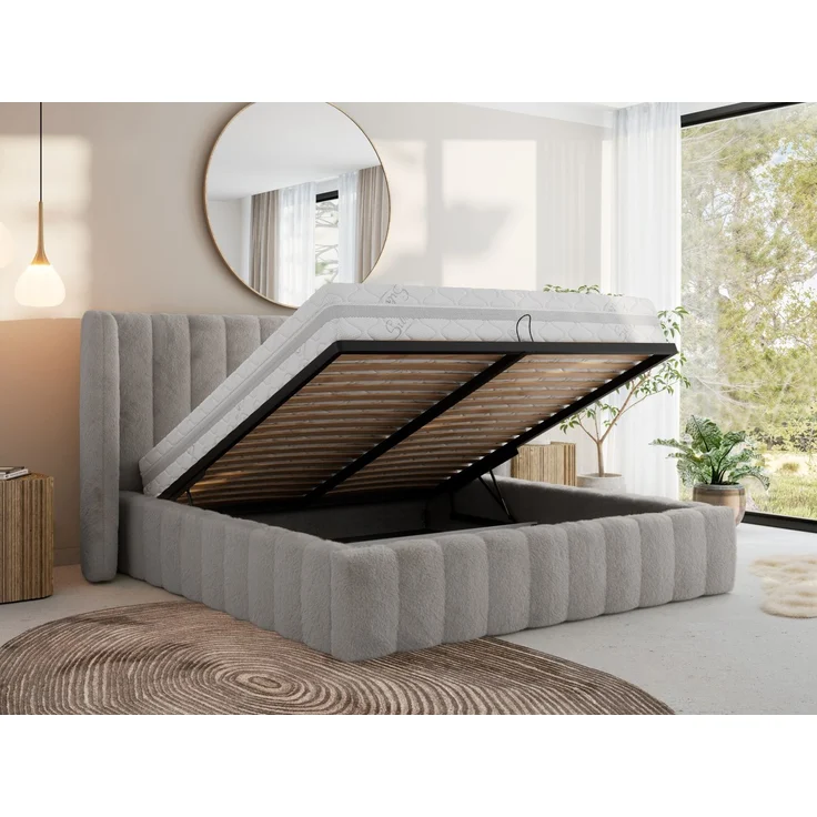 Polsterbett GOLETTA CLASSIC 160 x 200 cm mit gepolstertem Kopfteil, stabilem Bettrahmen, Lattenrost und Bettkasten mit Gasdruckfedern, Doppelbett, zeitloses Design Multipocket Matratze Matratze - Hellgrau Plüsch - ELORI LUX – Bild 3