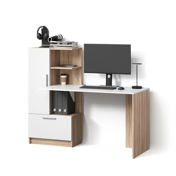Livinity® Schreibtisch Lorena, Sonoma/Weiß, 150 x 120.1 cm mit 2 Türen (1-St) – Bild 1