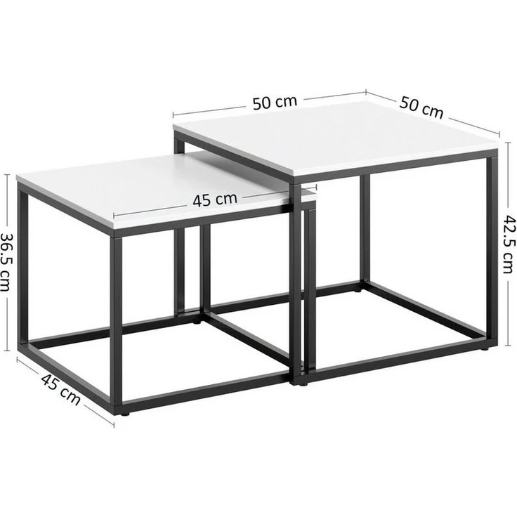 Home Collective Couchtisch Kleiner 2er Set aus Holz, Wohnzimmertisch Modern (Beistelltisch Set 2 in 1 mit Metallgestell, Büro Beistelltisch Loft Design TWIN, kratzfeste Oberfläche, Set 2 in 1), Quadratisch in Weiß, für Wohnzimmer – Bild 2