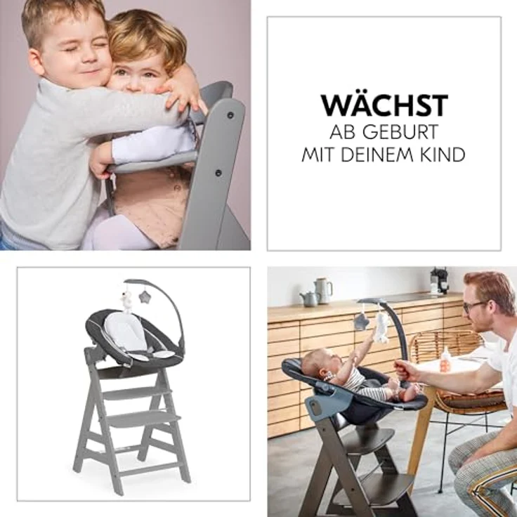 Hauck Alpha Plus Grau Newborn Set Deluxe - Baby Holz Hochstuhl ab Geburt mit Liegefunktion - inkl. Aufsatz für Neugeborene & Sitzpolster - mitwachsend, verstellbar - Grau – Bild 11