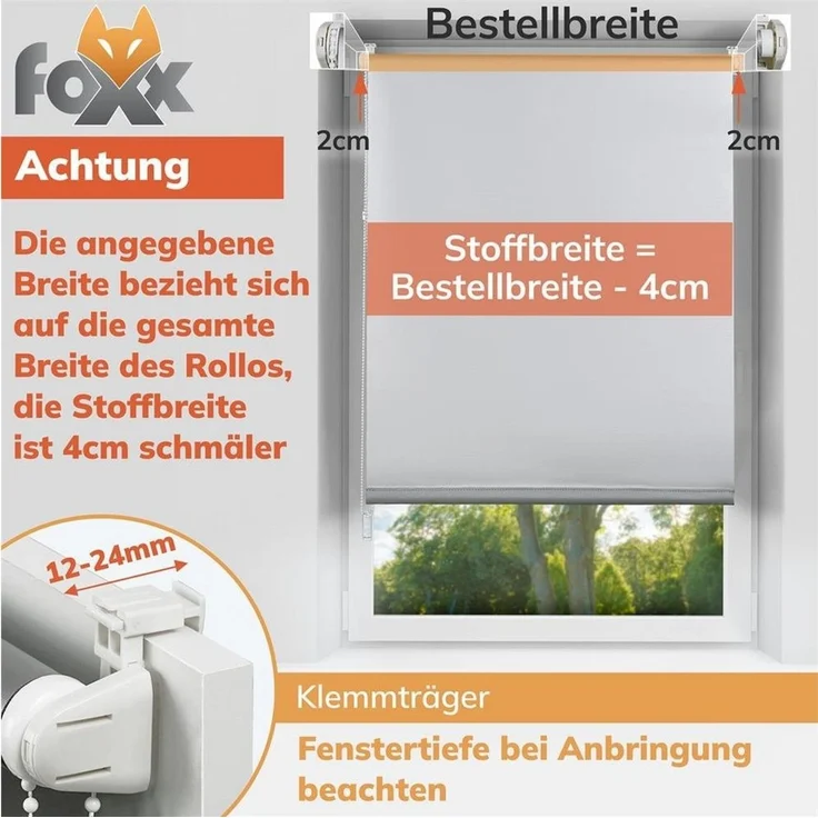Seitenzugrollo Rollo Blackout grau 50x140, Foxx – Bild 2