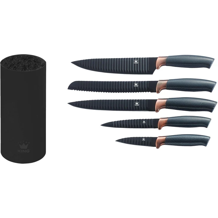 KING Messerblock Carbon Design (6tlg), (5 Messer, 1 Messerblock), Wellenschliff – Bild 3