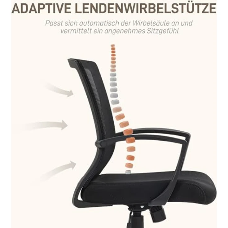 HOMCOM Ergonomischer Bürostuhl, Schwarz, Drehstuhl mit verstellbarer Rückenlehne und atmungsaktivem Netzrücken, 62x102x60 cm – Bild 7