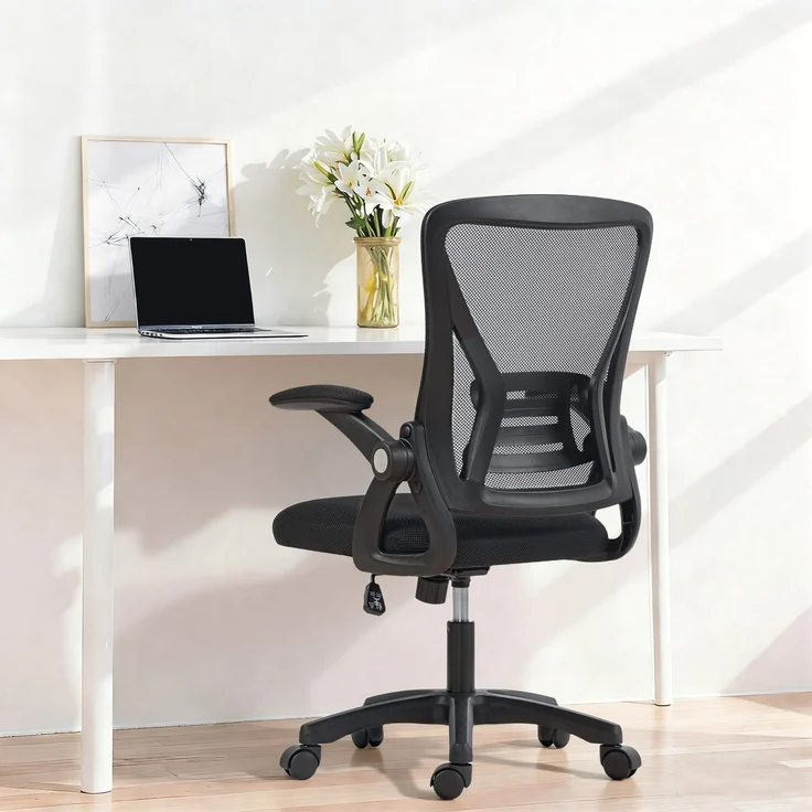 Wohnora-Bürostuhl Ergonomischer Höhenverstellbarer Schreibtischstuhl mit Hochklappbaren Armlehnen, Lendenwirbelstütze, Schwarz,H 1030cm x T 595cm x B 255cm – Bild 3