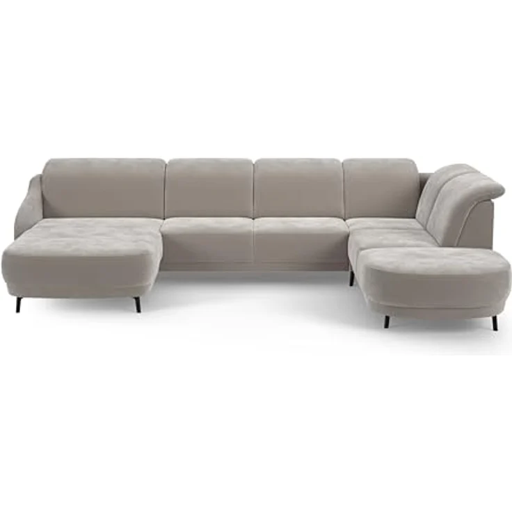 CAVADORE Wohnlandschaft Blue, Sofalandschaft mit Longchair im modernen Design, inkl. kopfteilverstellung, Vorziehsitz motorisch, Klapptisch, USB-Anschluss, mattschwarzen Metallfüßen, Hellgrau – Bild 9
