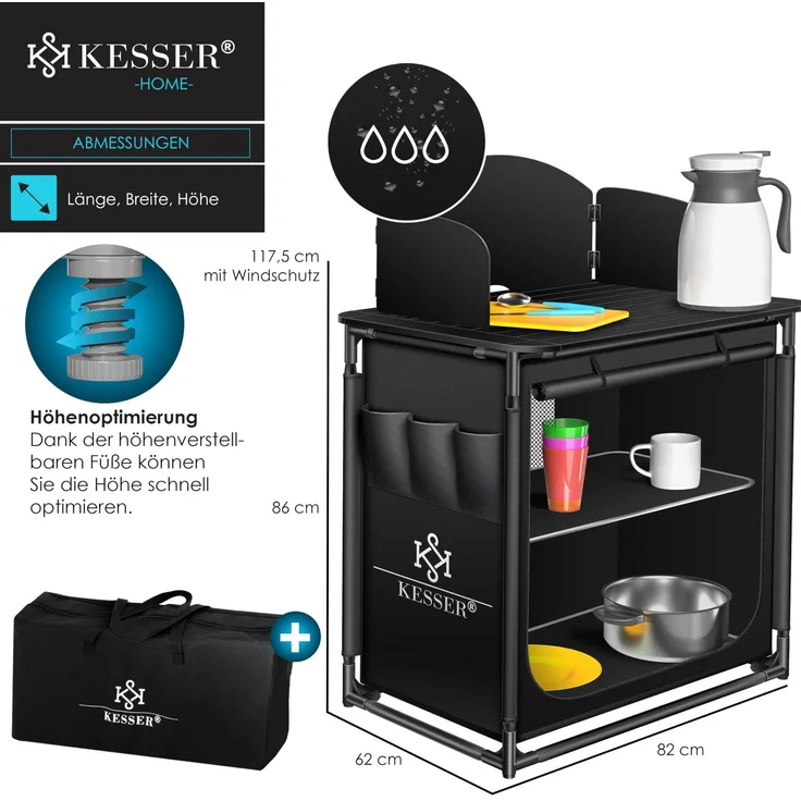 KESSER® Campingschrank, Campingküche mit Aluminiumgestell, inkl. Tragetasche , Kocherschrank für Camping , Campingmöbel , Outdoor Typ F2 (Schwarz) – Bild 7