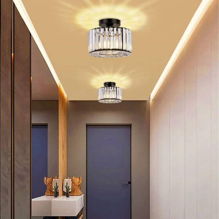 POPOLIC Deckenleuchte Pendelleuchte, Moderne Kristall Kronleuchter mit Glas Lampenschirm, Semi Unterputz Deckenleuchte für Wohnzimmer, Schlafzimmer, Esszimmer – Bild 3