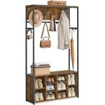 VASAGLE Kleiderständer, mit Schuhregal, Kleiderhaken, verstellbare Ablagen, Holzspanplatte, Stahl, vintagebraun-tintenschwarz, 32 x 100 x 180 cm