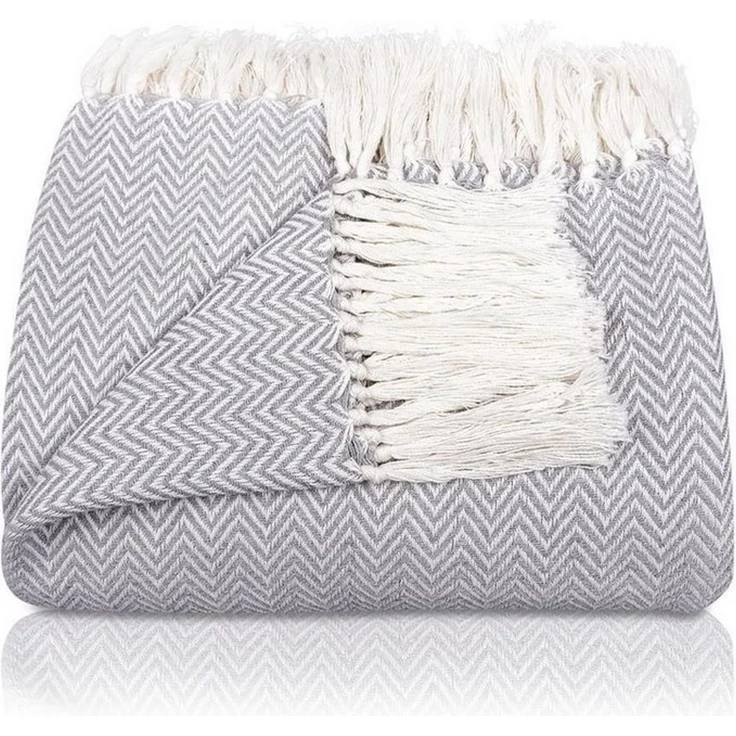 Gräfenstayn Tagesdecke mit Fransen aus 100% Baumwolle – Baumwolldecke mit Fischgrätenmuster, Wohndecke als Sofa-Überwurf, Bett-Überwurf, Couch-Überwurf, Sofa-Decke – Bild 5