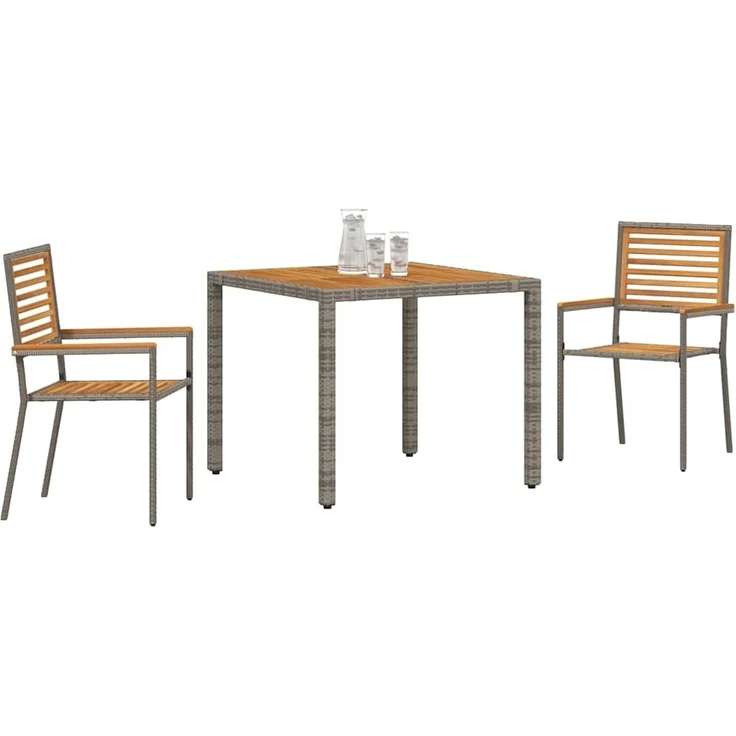 vidaXL Garten Essgruppe 3 pcs Grau und Braun Poly-Rattan 3365435 – Bild 2